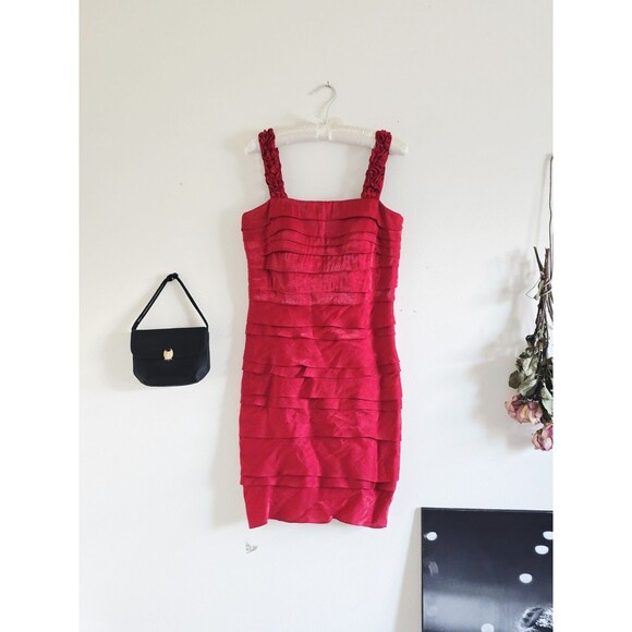 Dressbarn Dresses & Skirts - Dress Barn Mini Dress Woman's M Red Ruffle Sleeveless Dinner Dressy Cocktail